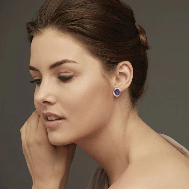 PURPLE AMETHYST OVAL EARRINGS
